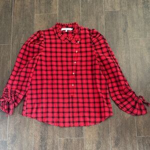 Munthe red and black plaid blouse